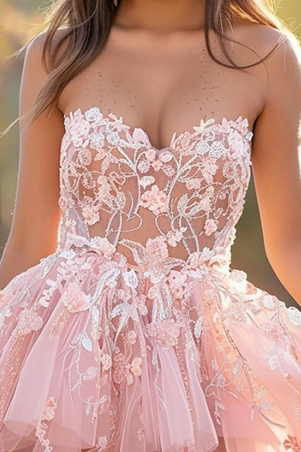 Blush Organza Sweetheart Short Homecoming Dress with Appliques