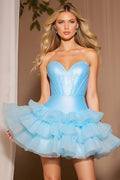 Blue Tiered Corset Short Homecoming Dress with Beading