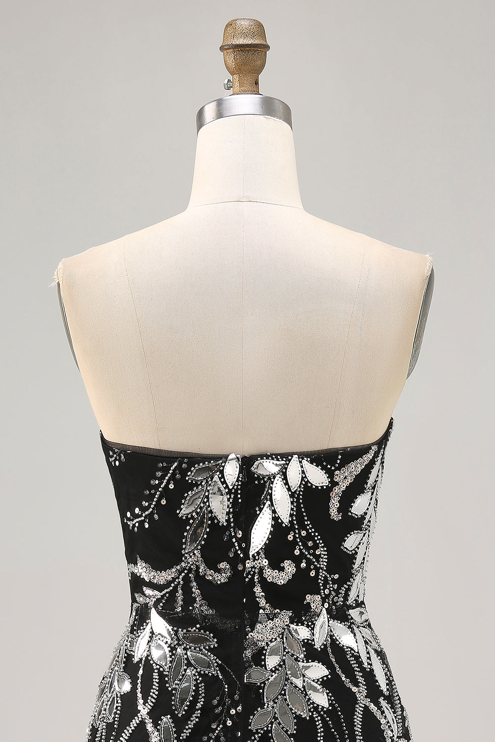 Black Strapless Tight Short Sparkly Mirror Homecoming Dress with Beading