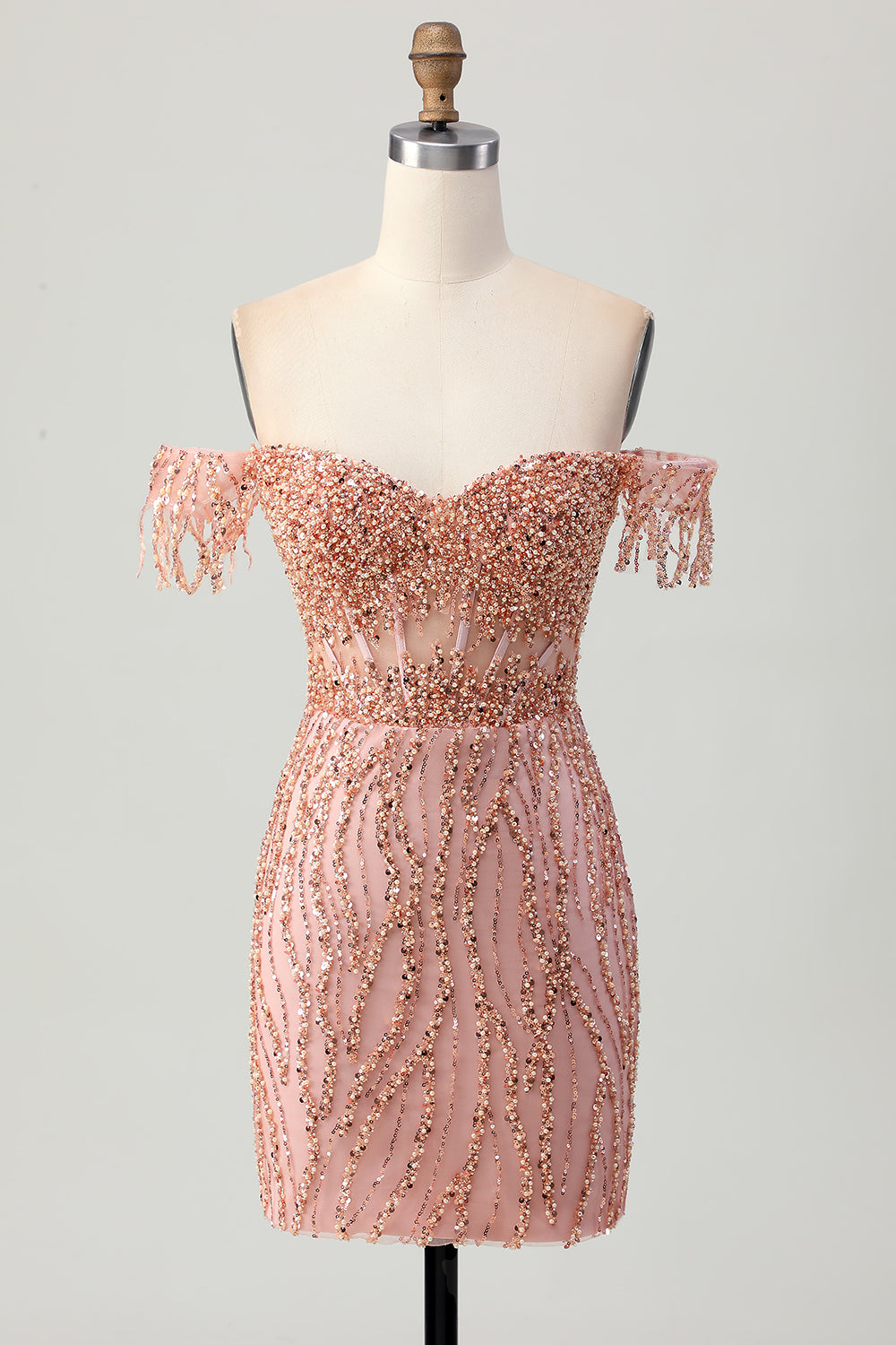 Dusty Rose Tight Sparkly Beaded Corset Short Homecoming Dress