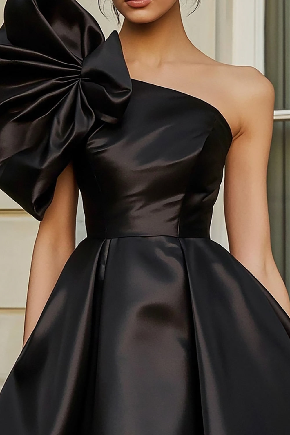 Black Satin A Line Short Homecoming Dress with Ruffles