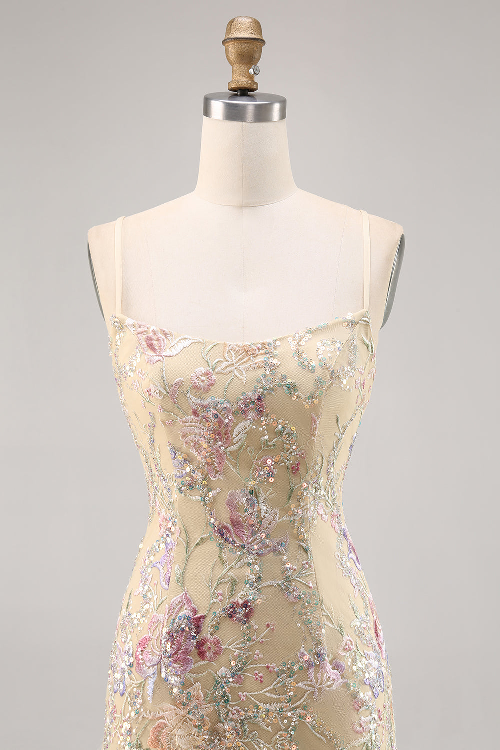 Apricot Floral Tight Short Embroidered Sparkly Homecoming Dress with Sequins