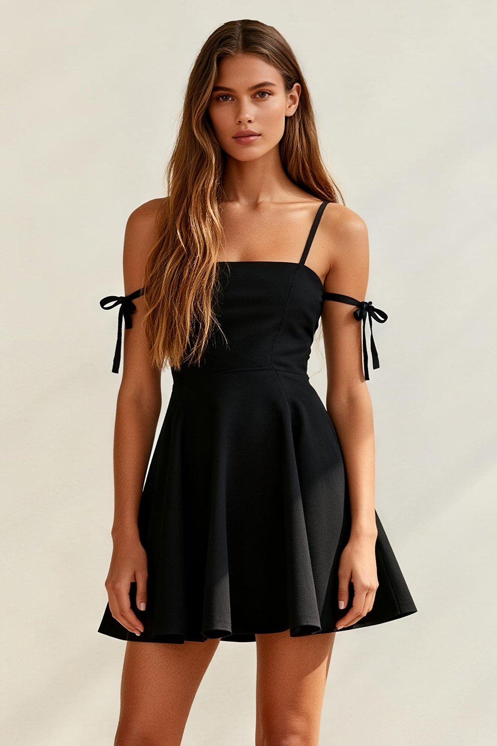 Black A Line Spaghetti Straps Short Cocktail Dress