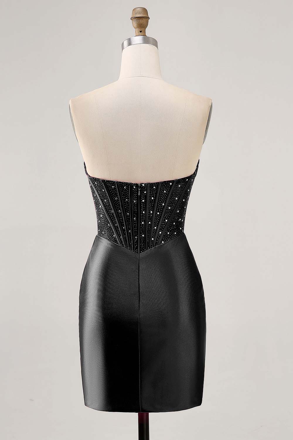 Fuchsia Tight Corset Strapless Short Satin Homecoming Dress with Rhinestones