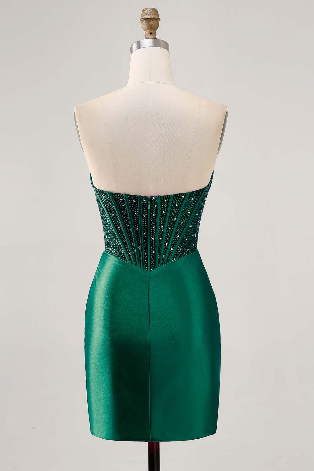 Fuchsia Tight Corset Strapless Short Satin Homecoming Dress with Rhinestones