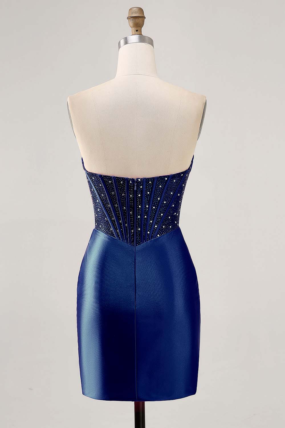 Fuchsia Tight Corset Strapless Short Satin Homecoming Dress with Rhinestones