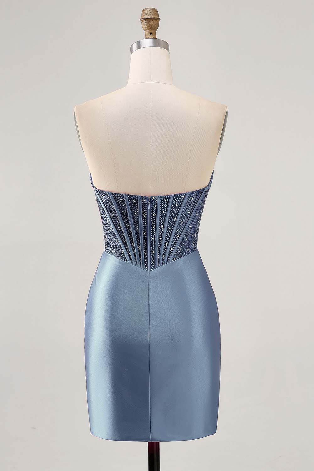 Fuchsia Tight Corset Strapless Short Satin Homecoming Dress with Rhinestones