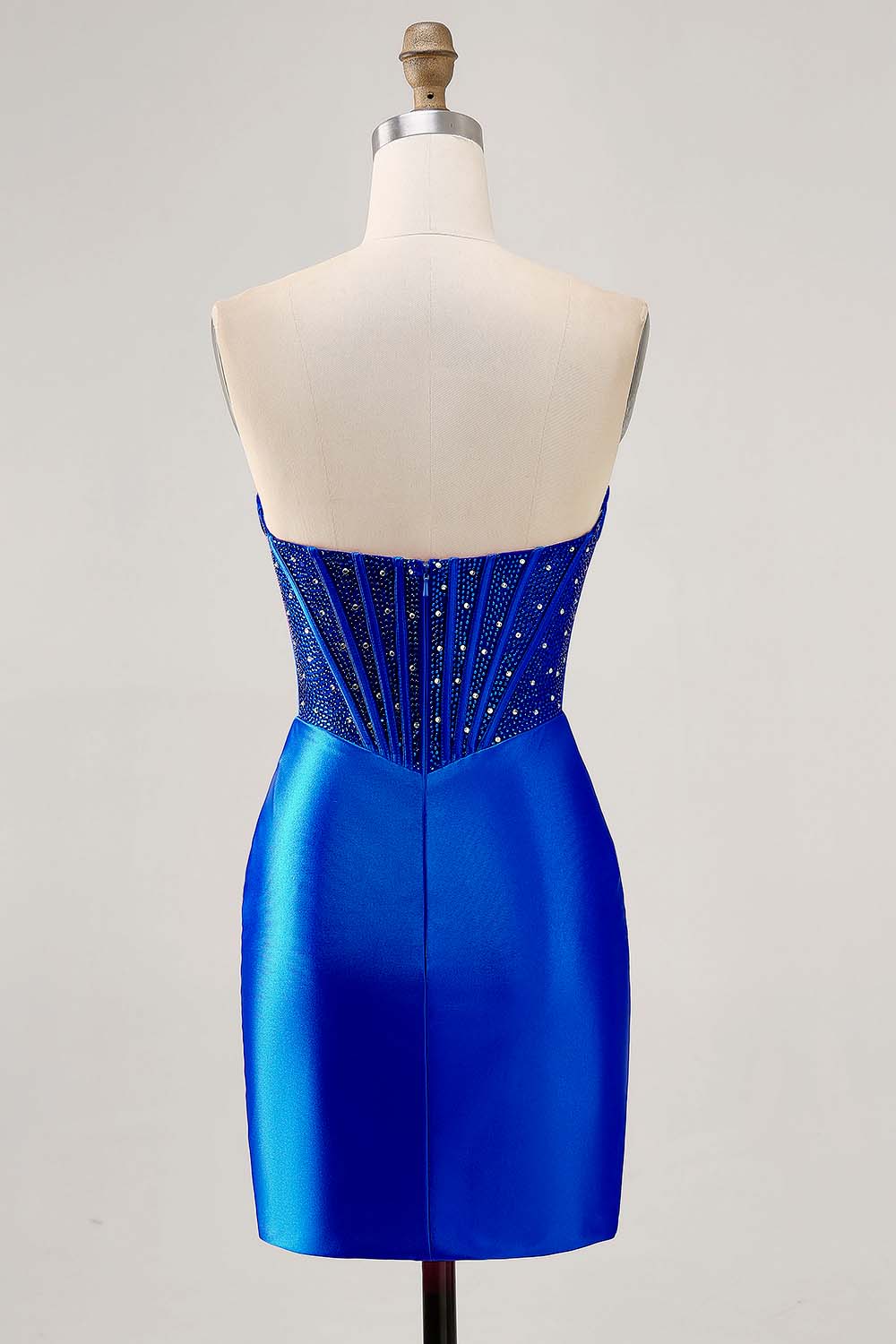 Fuchsia Tight Corset Strapless Short Satin Homecoming Dress with Rhinestones